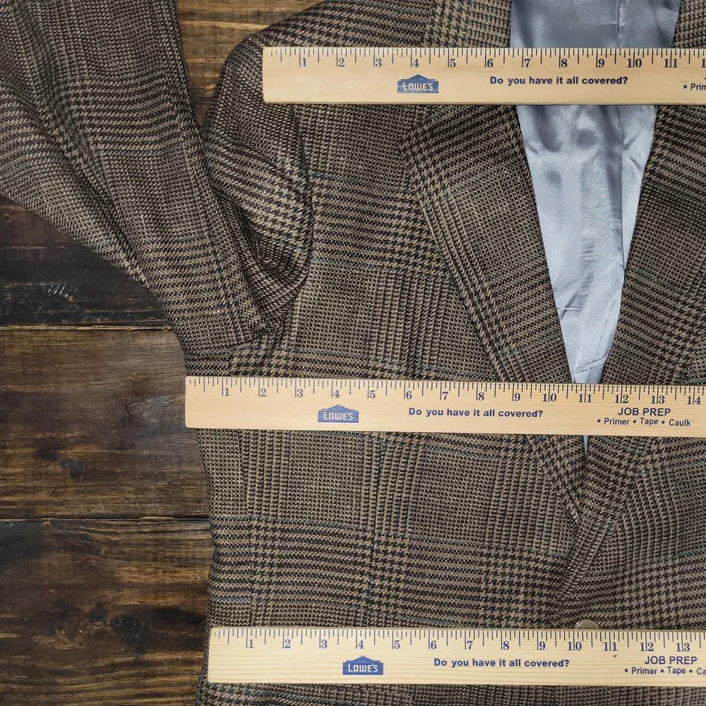 VTG JOS A BANK Men's Sport Coat Blazer Two Button‎ Brown Plaid 100% SILK 44R